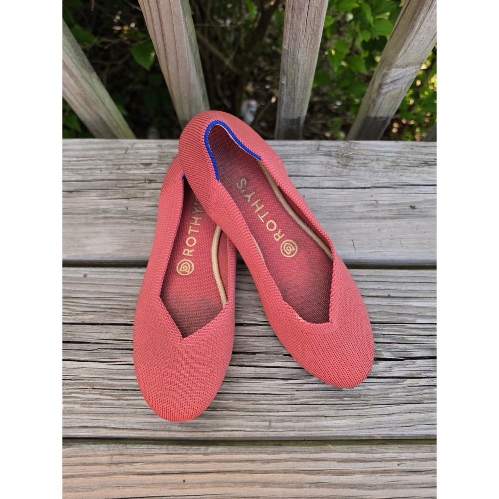 Rothys The Flats Coral Pink Round Toe Knit Shoes Womens 7.5